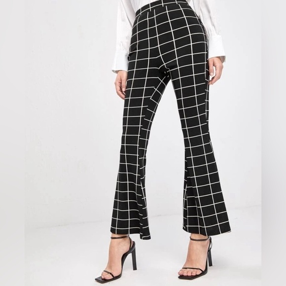 Pants - Plaid Print Flared Leg Pants
